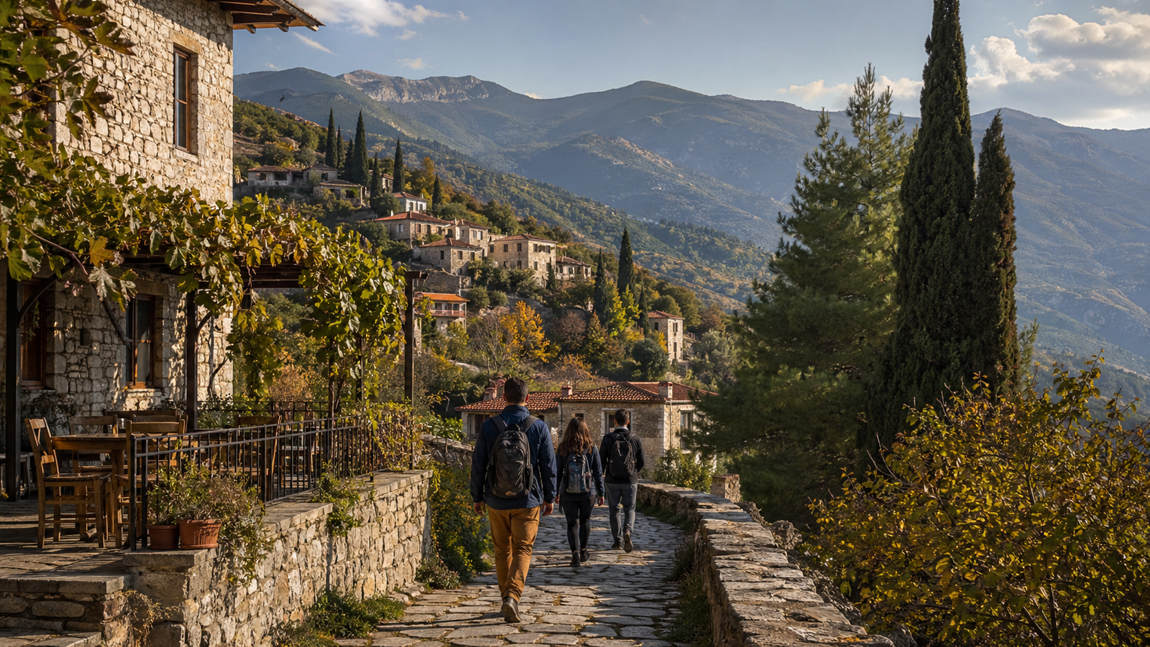 Griechisches Bergdorf als Beispiel für ganzjährigen und ausgewogeneren Tourismus